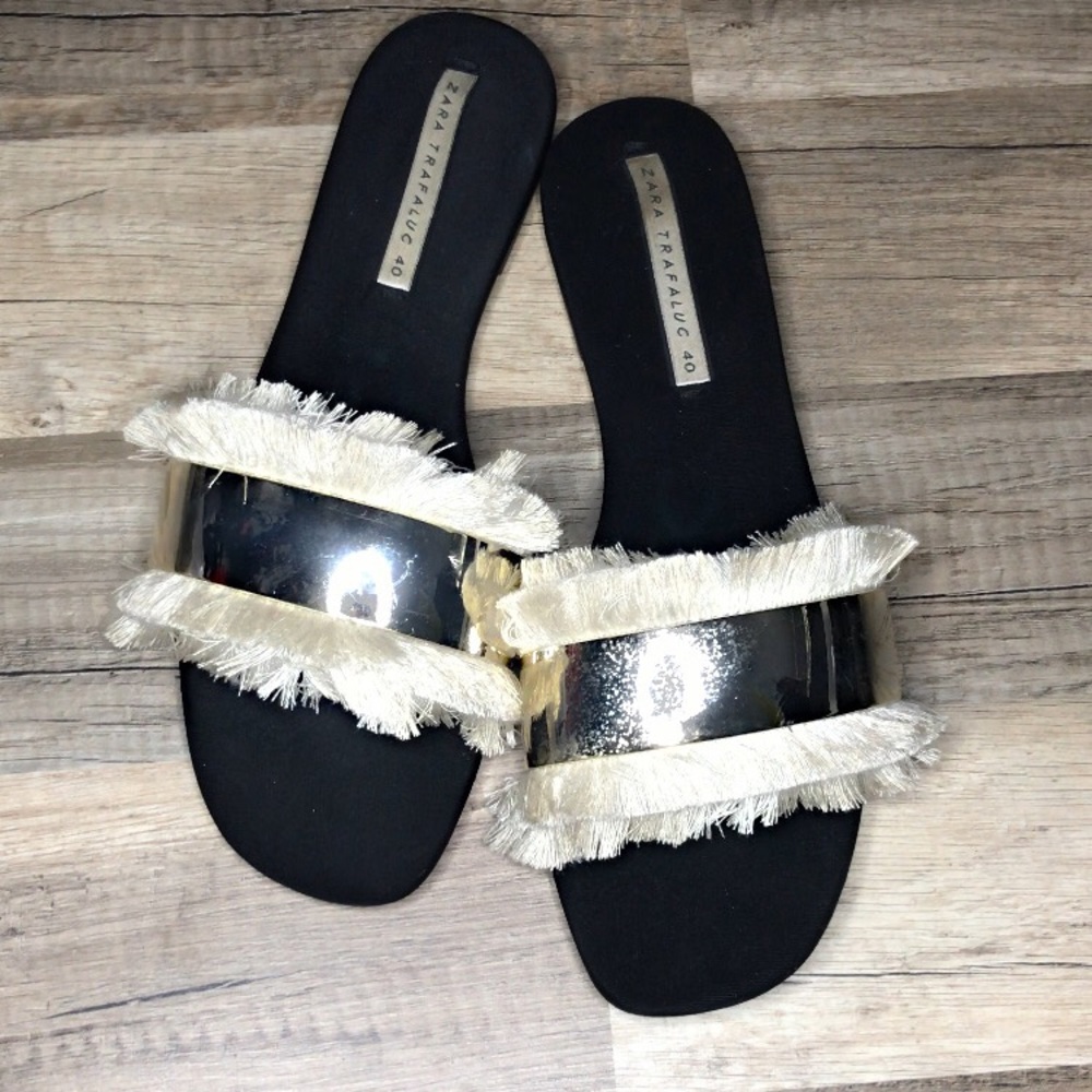 Nude and Black Frill Flats